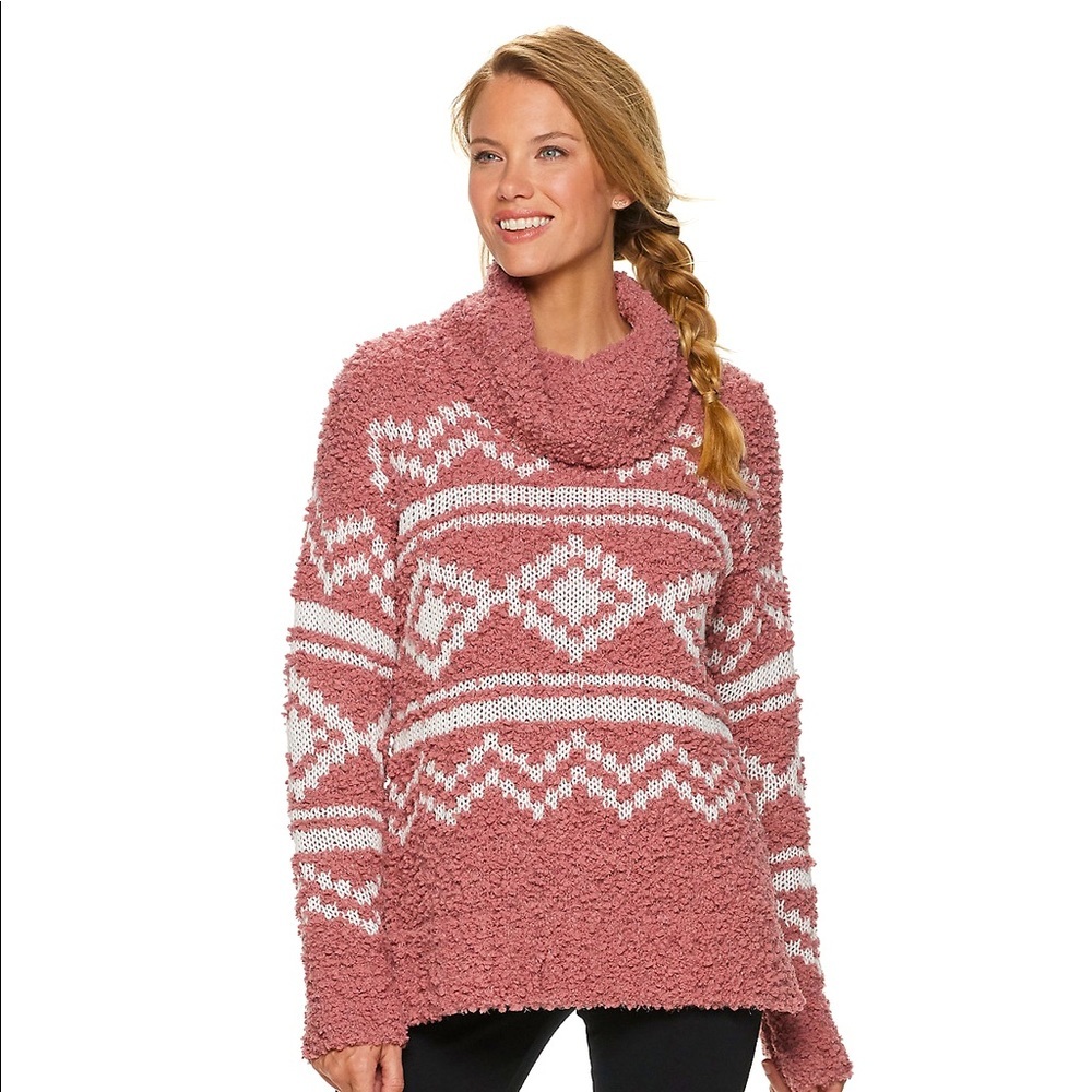 Sonoma | Pink/White Popo Cowlneck Pullover Sweater